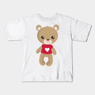 Valentine's Day Bear, Teddy Bear, Love, Hearts Kids T-Shirt